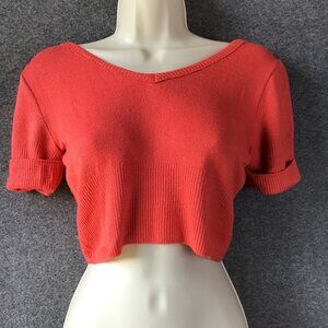 MODA INT'L Orange V-Neck Cropped  Short Sleeved Pullover Sweater Sz S